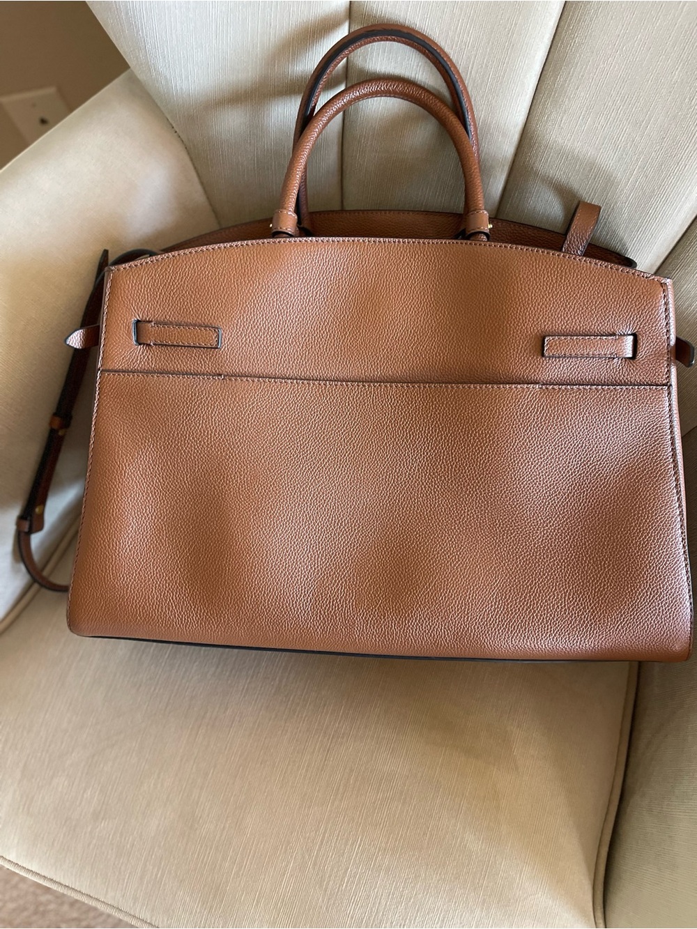 DeMellier Tan-Brown Leather Top-Handle Satchel with Gold Hardware - Picture 12 of 15